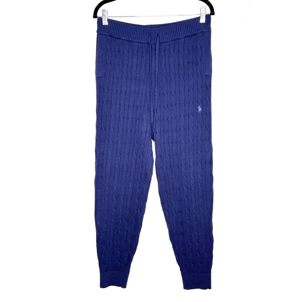Polo Ralph Lauren Cable Knit Jogger Pants Cotton Wool Pull On Navy Blue Size M